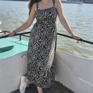 LOFT Black and White Floral Maxi Dress